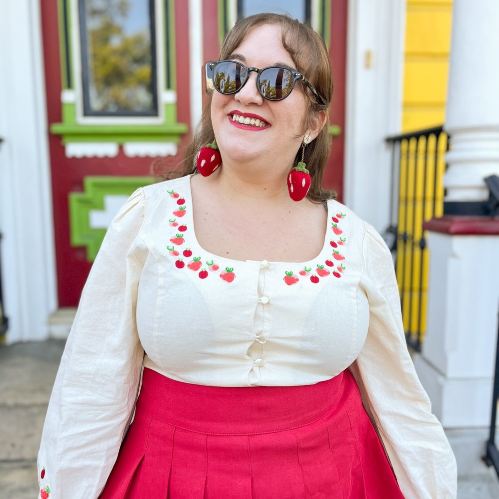 Princess Highway Strawberry Button Down Top